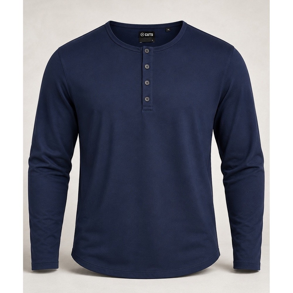 CUTS Henley Shirt Mens Large Long Sleeve Navy Stretch Performance Casual Tee